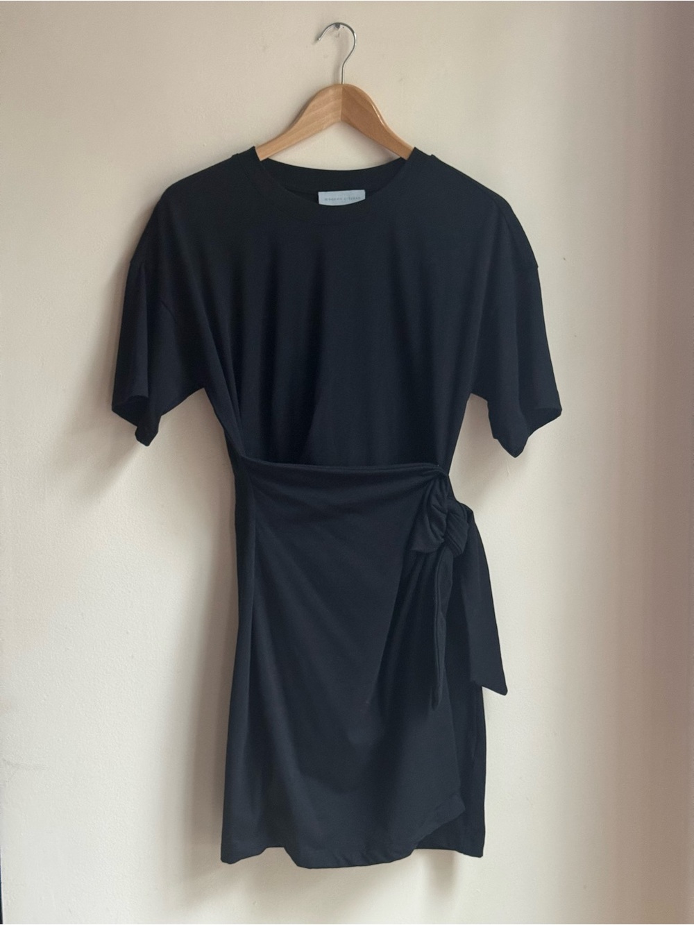Modern Citizen Black Solid Knit Wrap Dress Tie Waist Short Sleeve Size M